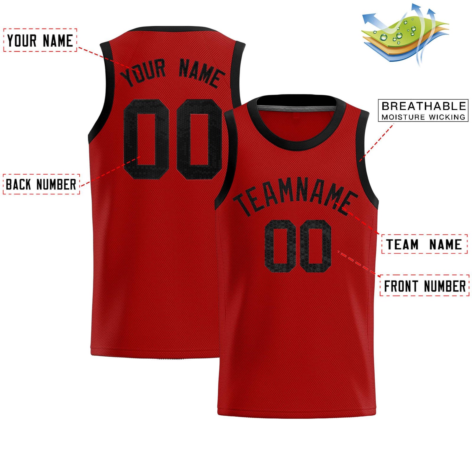 Custom Red Sequined Tops Athletic Basketball Jersey