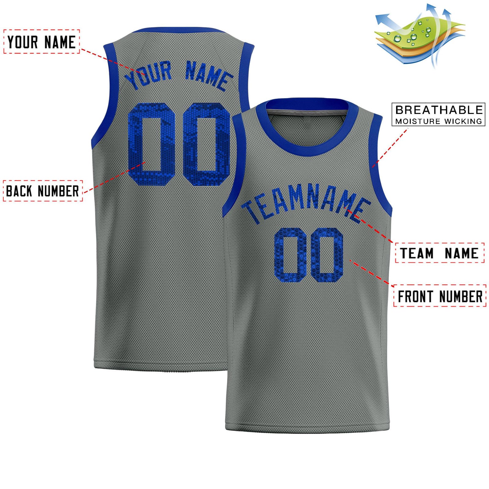 Custom Gray Sequined Tops Athletic Basketball Jersey