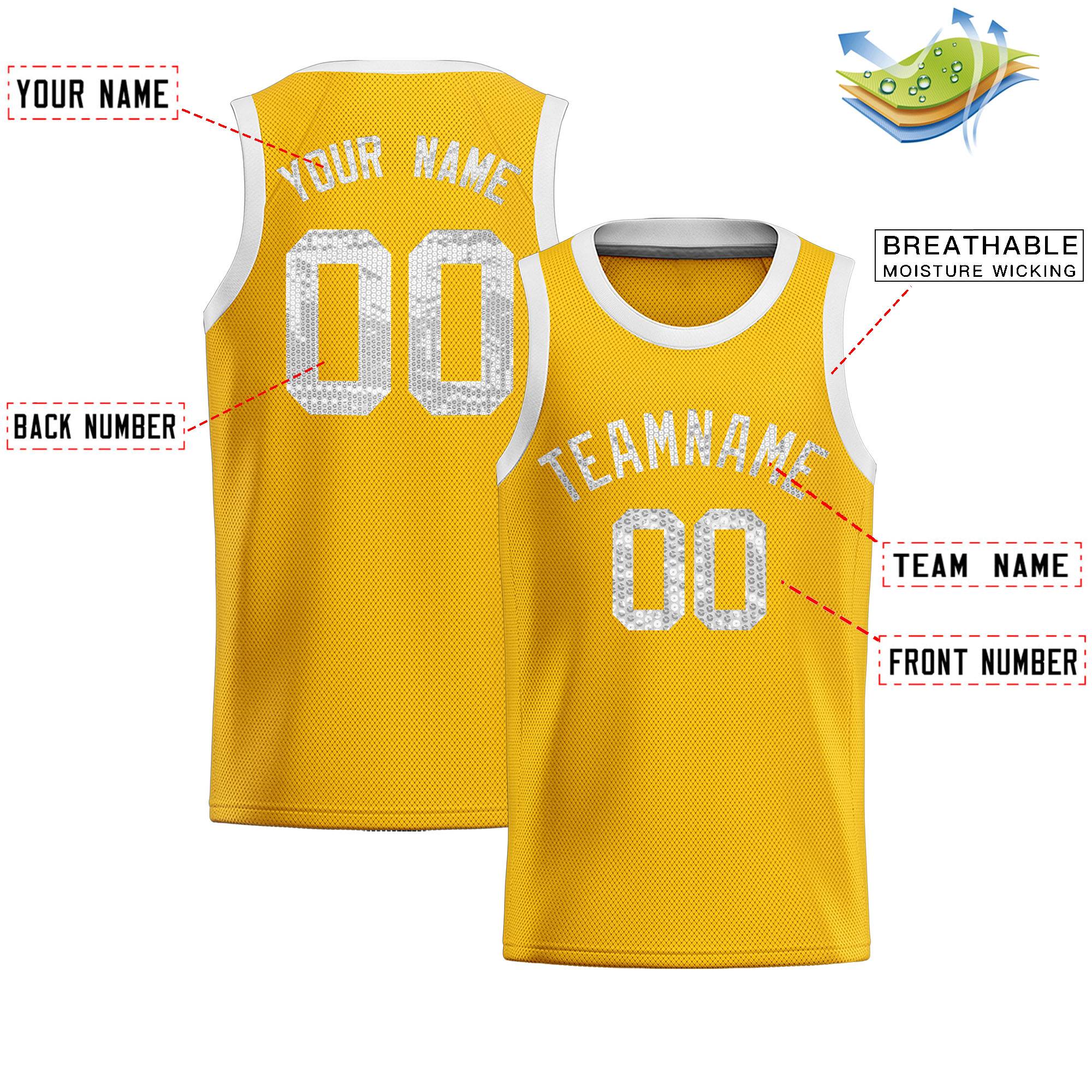 Custom Gold Sequined Tops Athletic Basketball Jersey