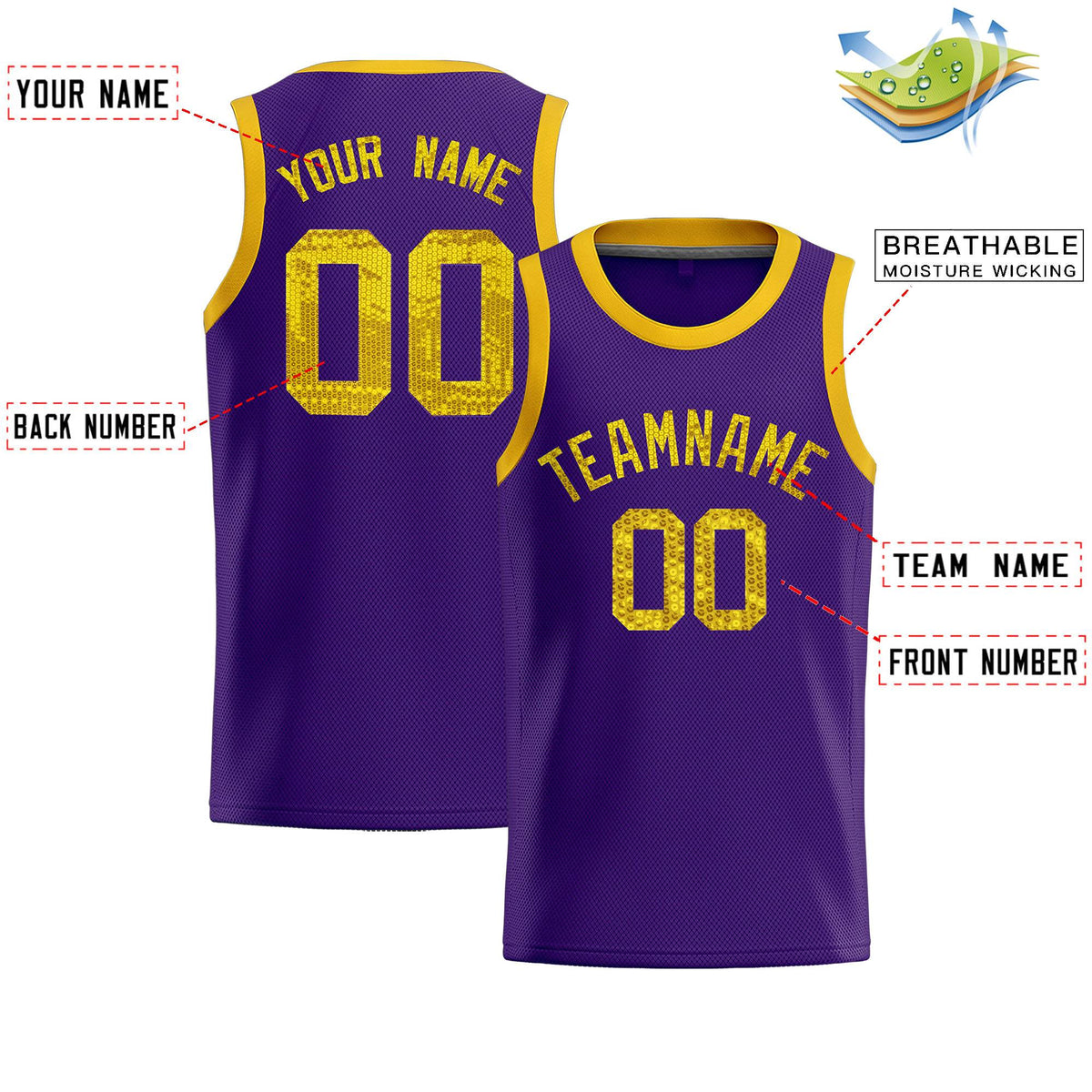 Custom Purple Sequined Tops Athletic Basketball Jersey