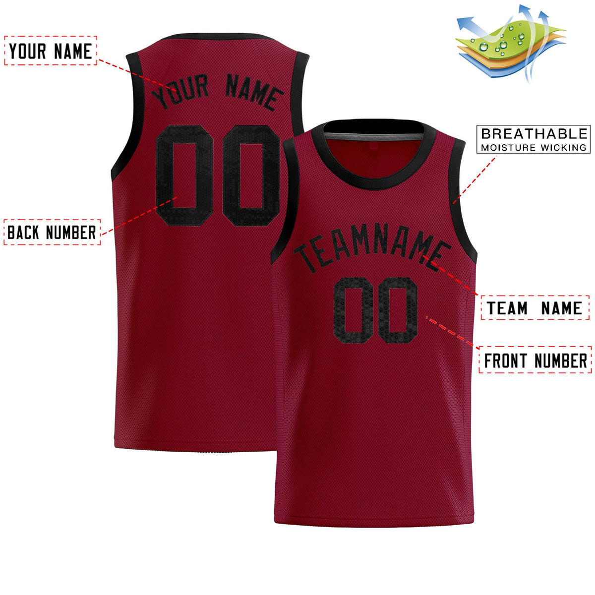 Custom Crimson Sequined Tops Athletic Basketball Jersey