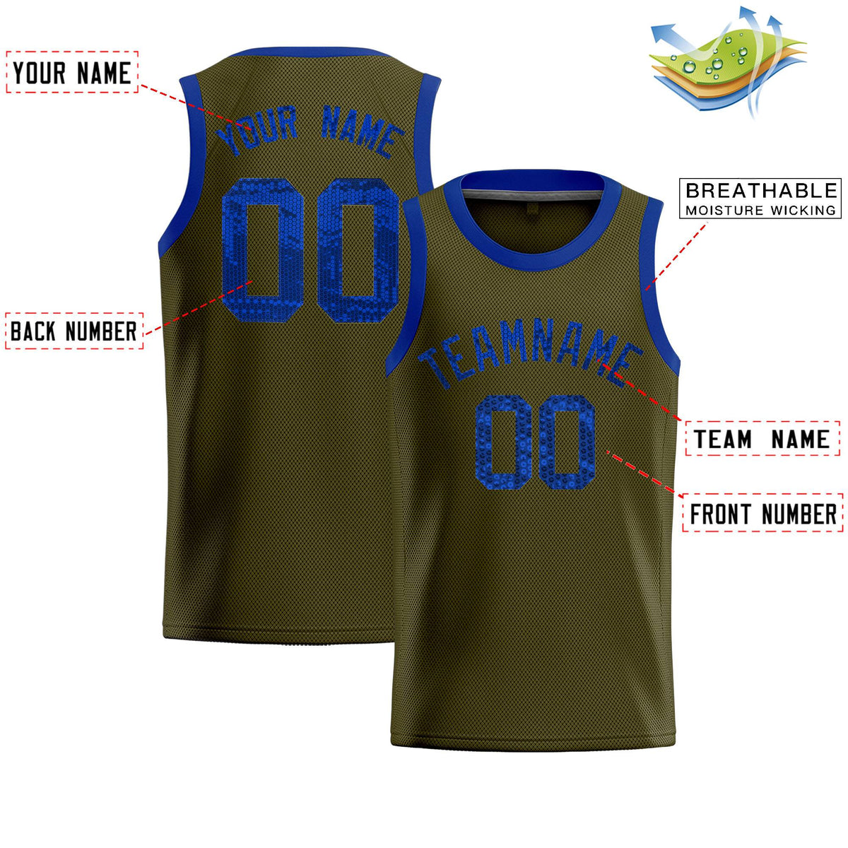Custom Olive Sequined Tops Athletic Basketball Jersey