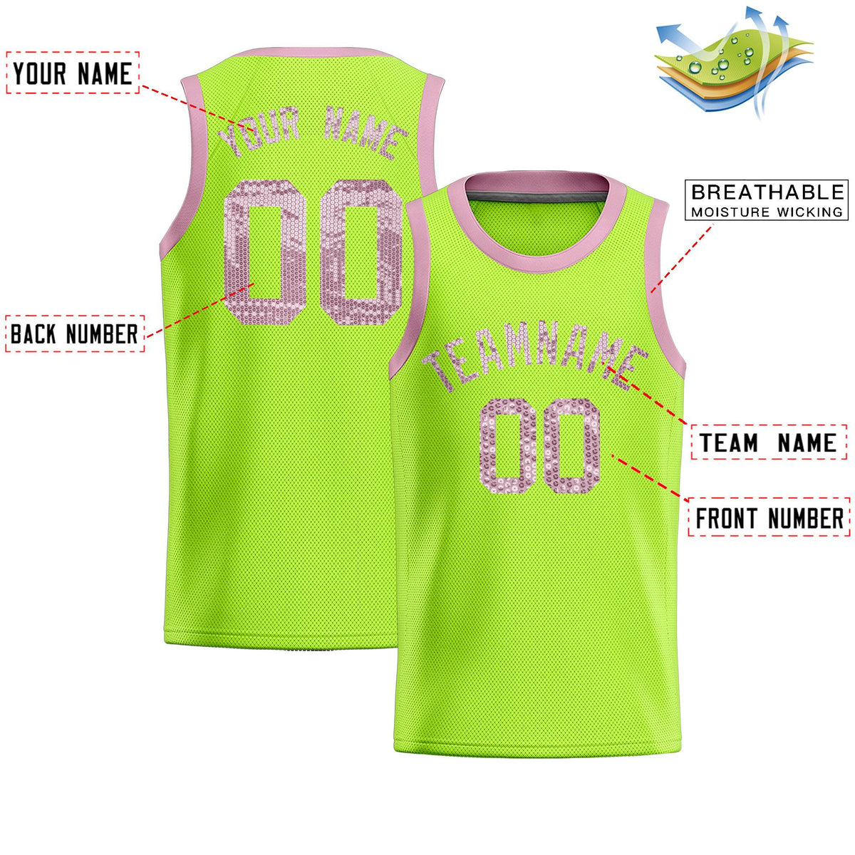 Custom Kelly Green Sequined Tops Athletic Basketball Jersey