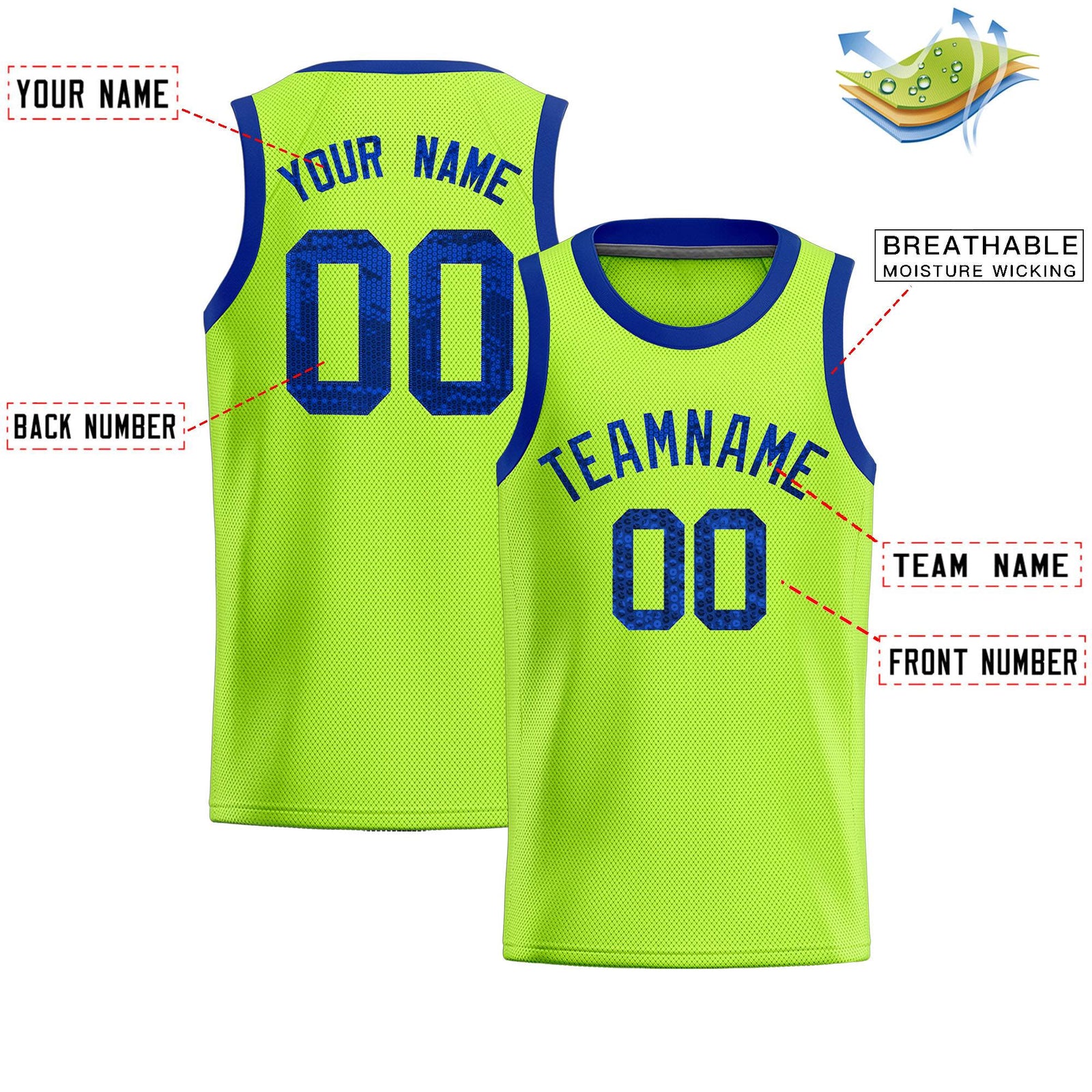 Custom Kelly Green Sequined Tops Athletic Basketball Jersey