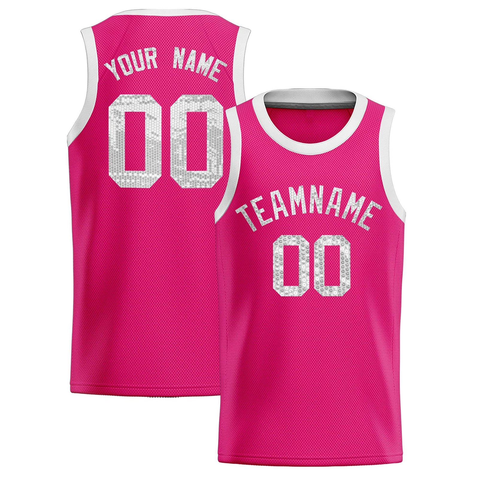 Custom Pink Sequined Tops Athletic Basketball Jersey