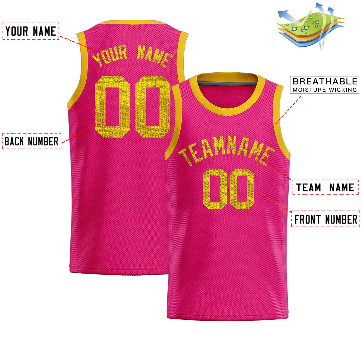 Custom Pink Sequined Tops Athletic Basketball Jersey