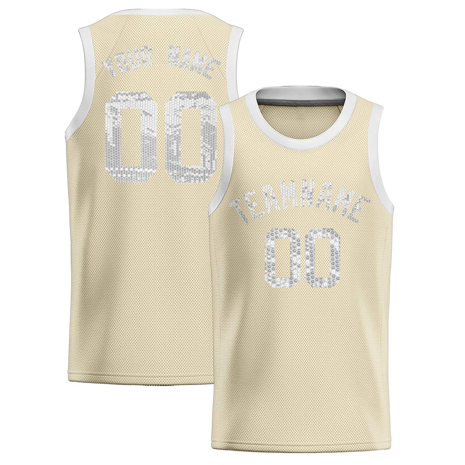 Custom Cream Sequined Tops Athletic Basketball Jersey