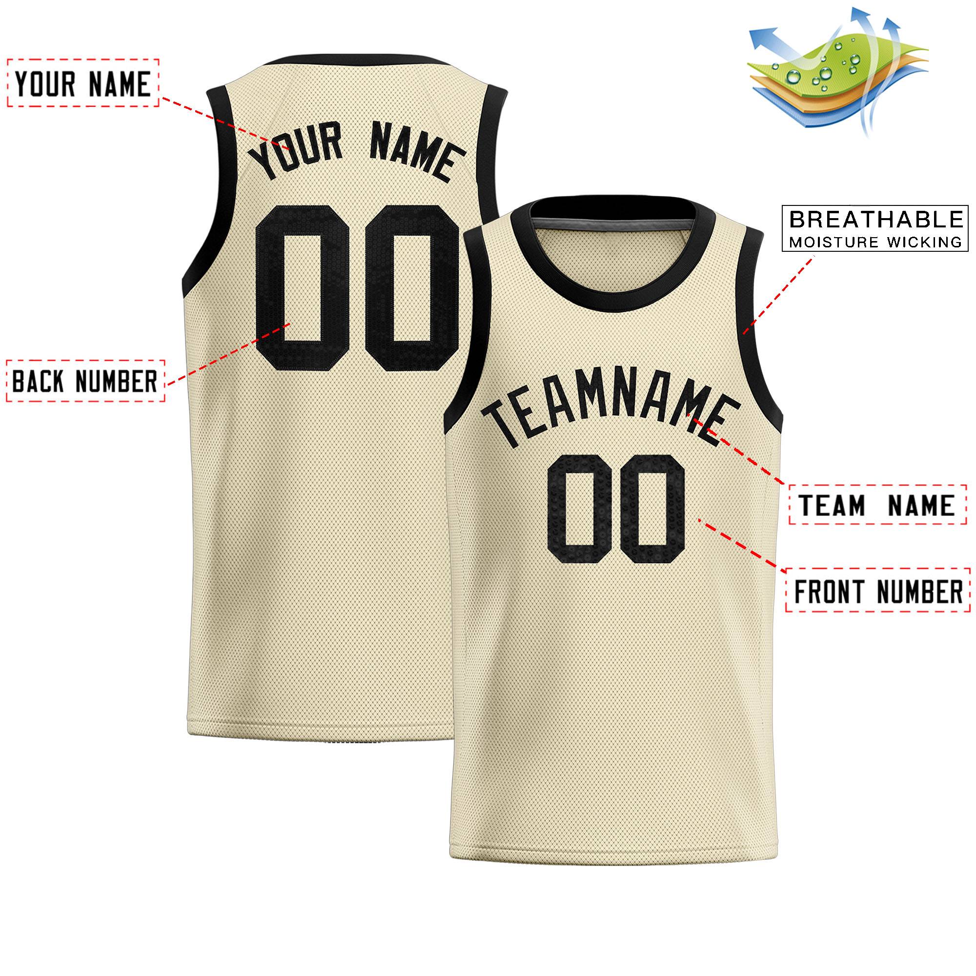 Custom Cream Sequined Tops Athletic Basketball Jersey