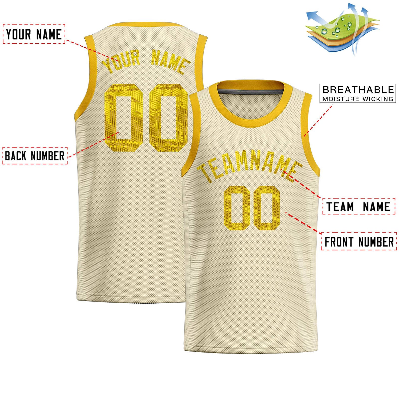 Custom Cream Sequined Tops Athletic Basketball Jersey
