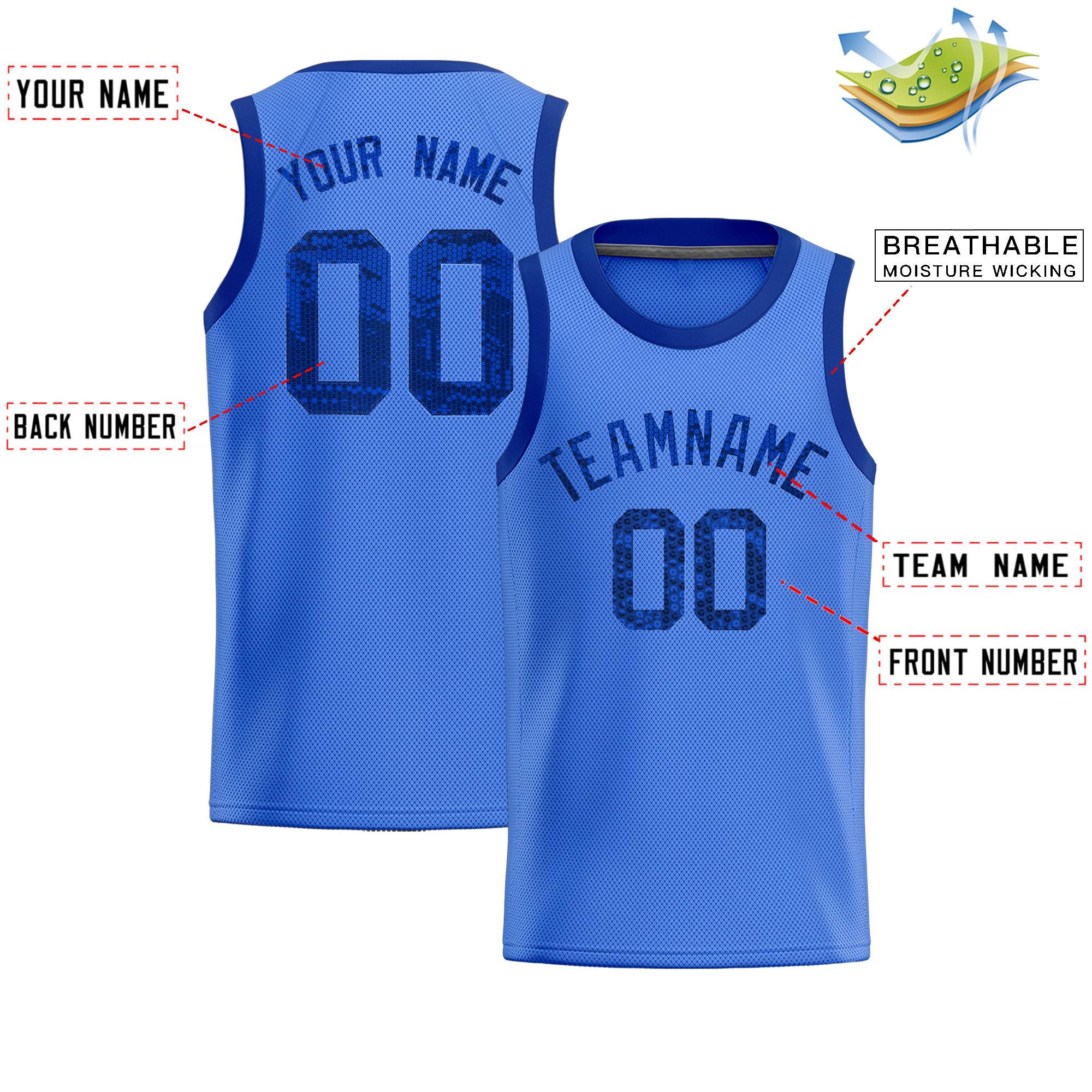 Custom Powder Blue Sequined Tops Athletic Basketball Jersey