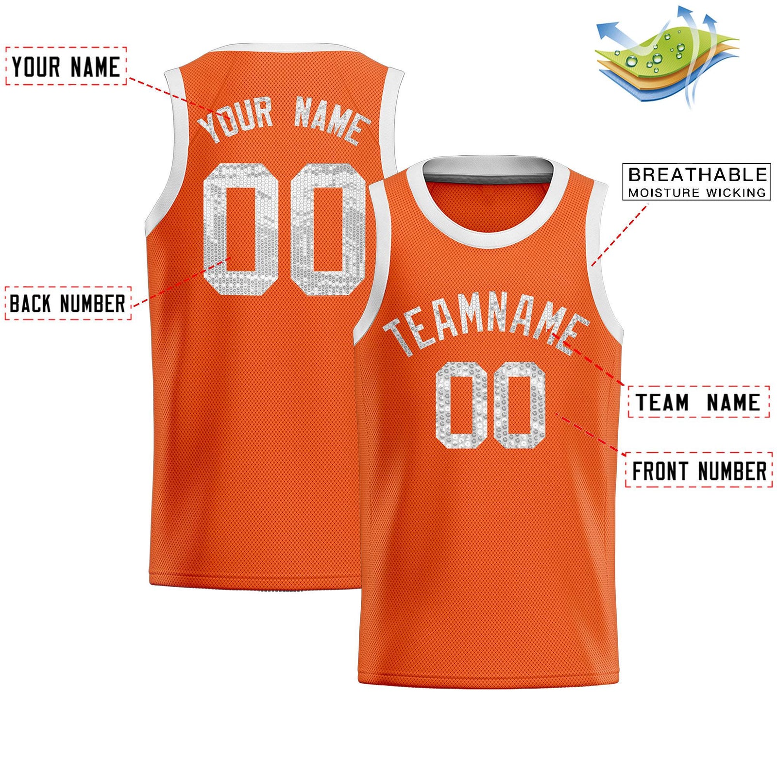 Custom Orange Sequined Tops Athletic Basketball Jersey