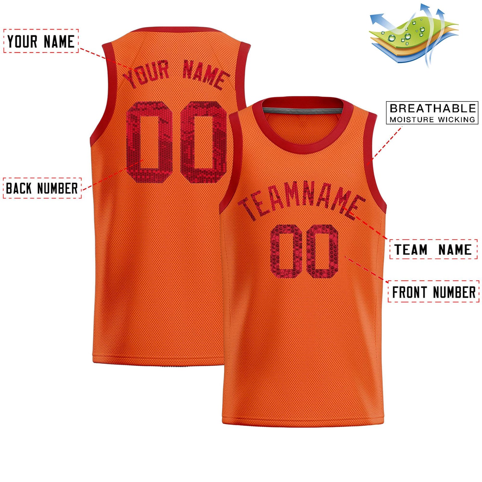 Custom Orange Sequined Tops Athletic Basketball Jersey