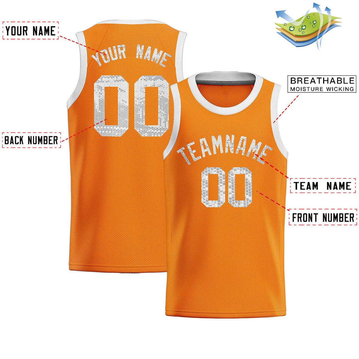 Custom Orange Sequined Tops Athletic Basketball Jersey