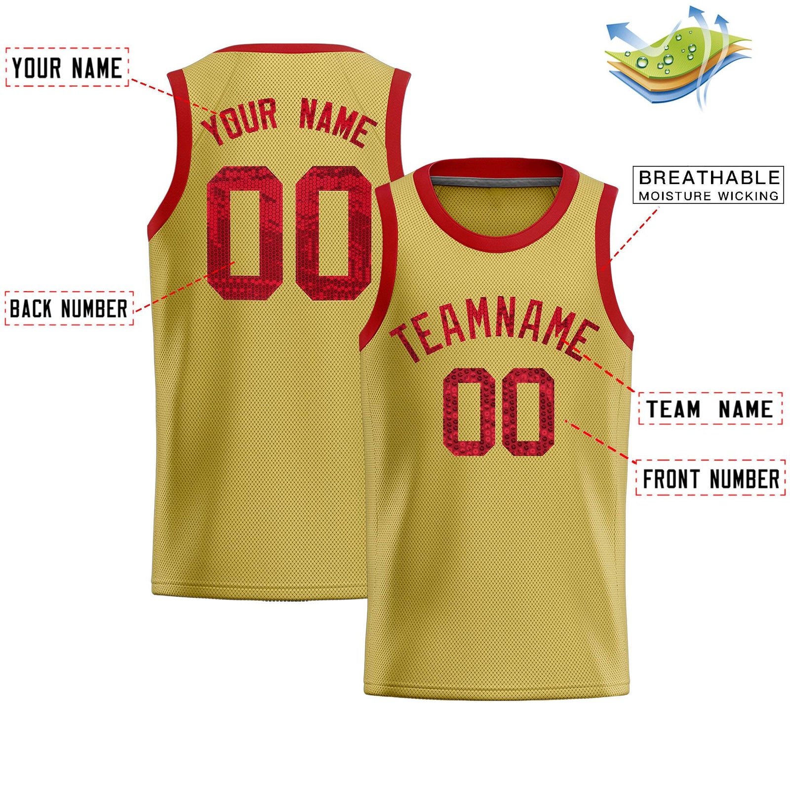 Custom Old Gold Sequined Tops Athletic Basketball Jersey