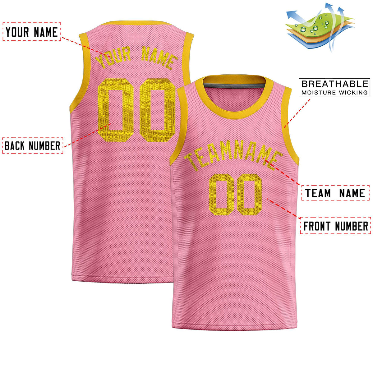 Custom Light Pink Sequined Tops Athletic Basketball Jersey