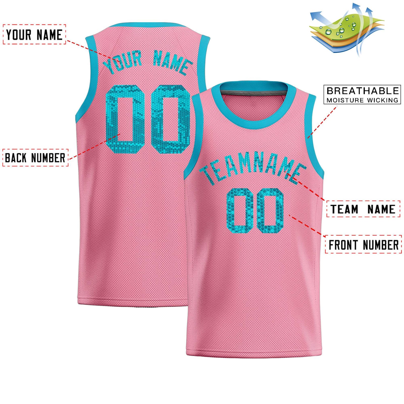 Custom Light Pink Sequined Tops Athletic Basketball Jersey