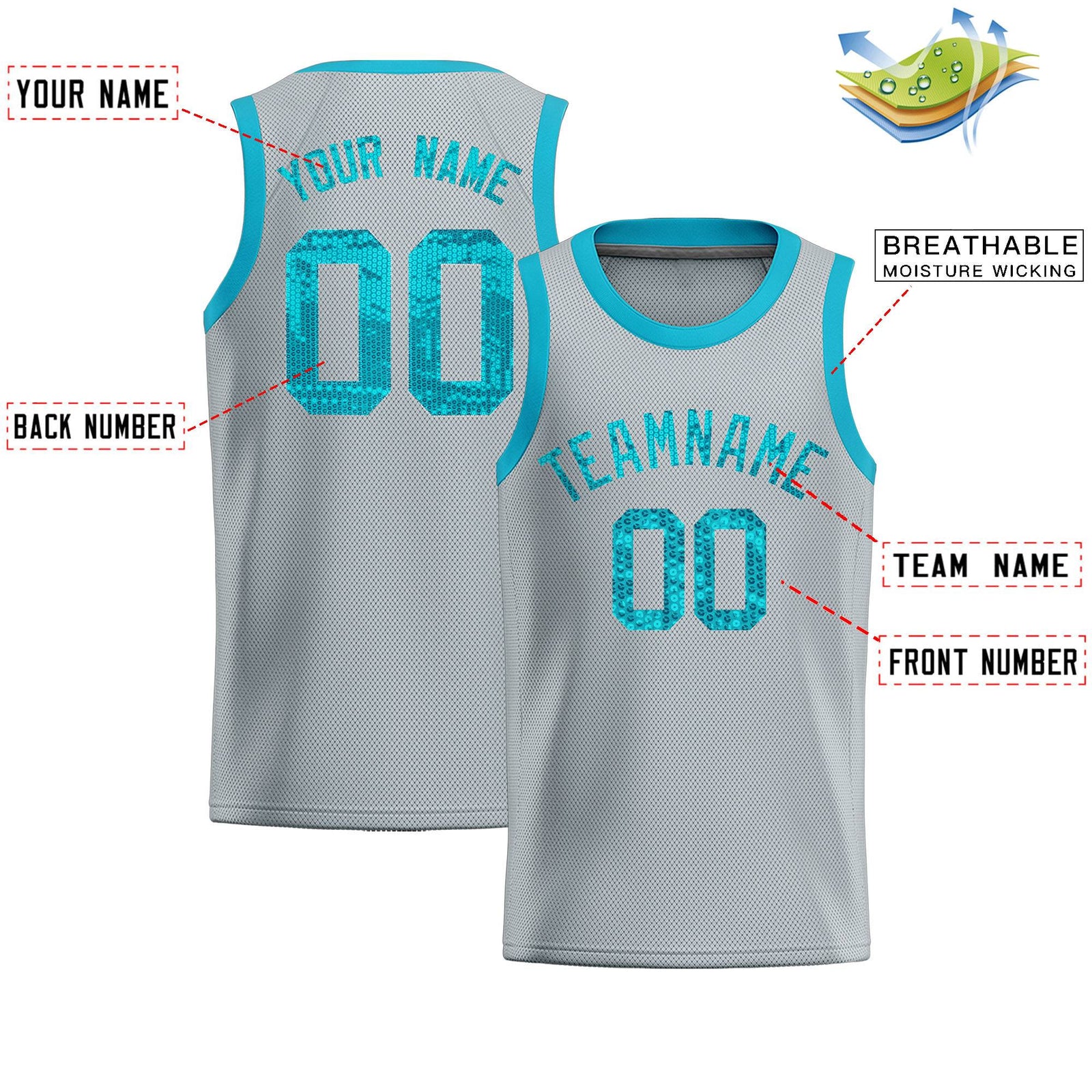 Custom Silver Sequined Tops Athletic Basketball Jersey