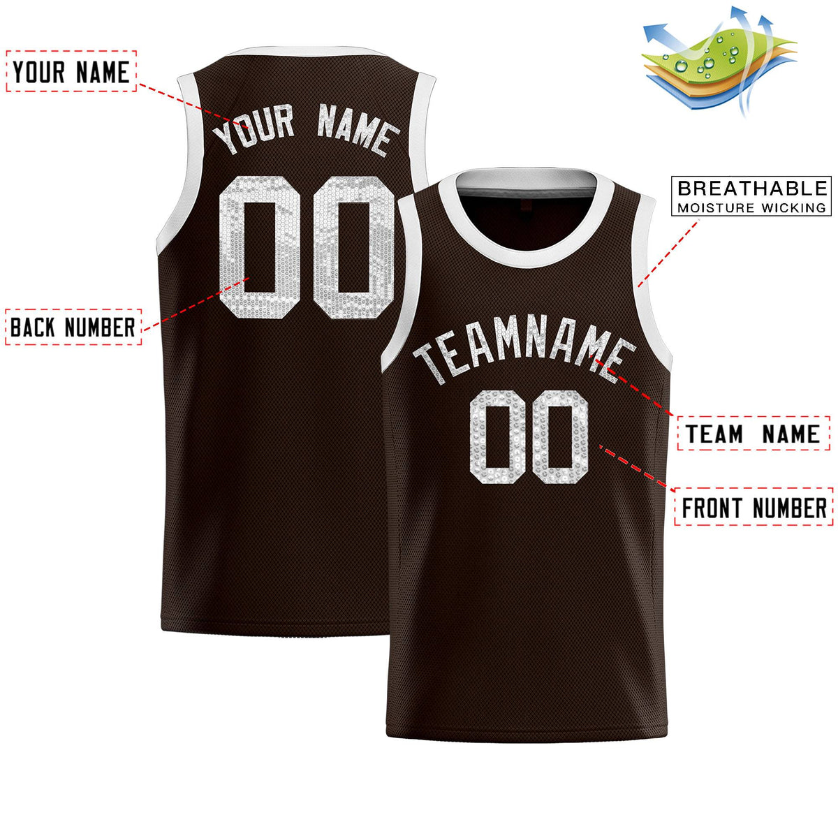 Custom Brown Sequined Tops Athletic Basketball Jersey