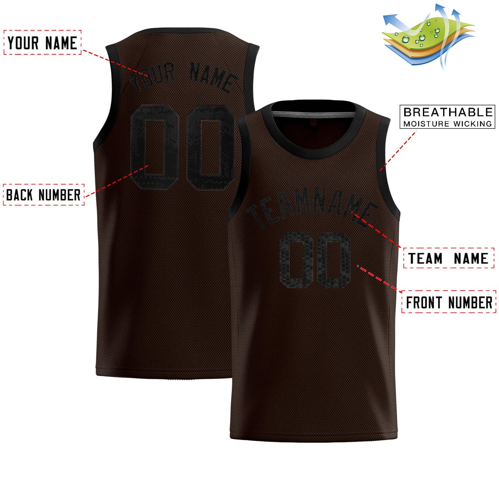 Custom Brown Sequined Tops Athletic Basketball Jersey
