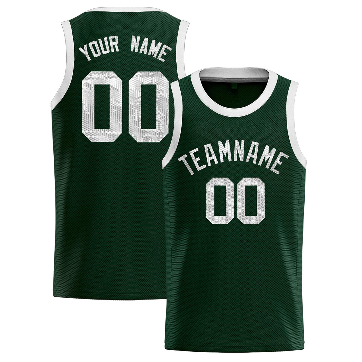 Custom Hunter Green Sequined Tops Athletic Basketball Jersey