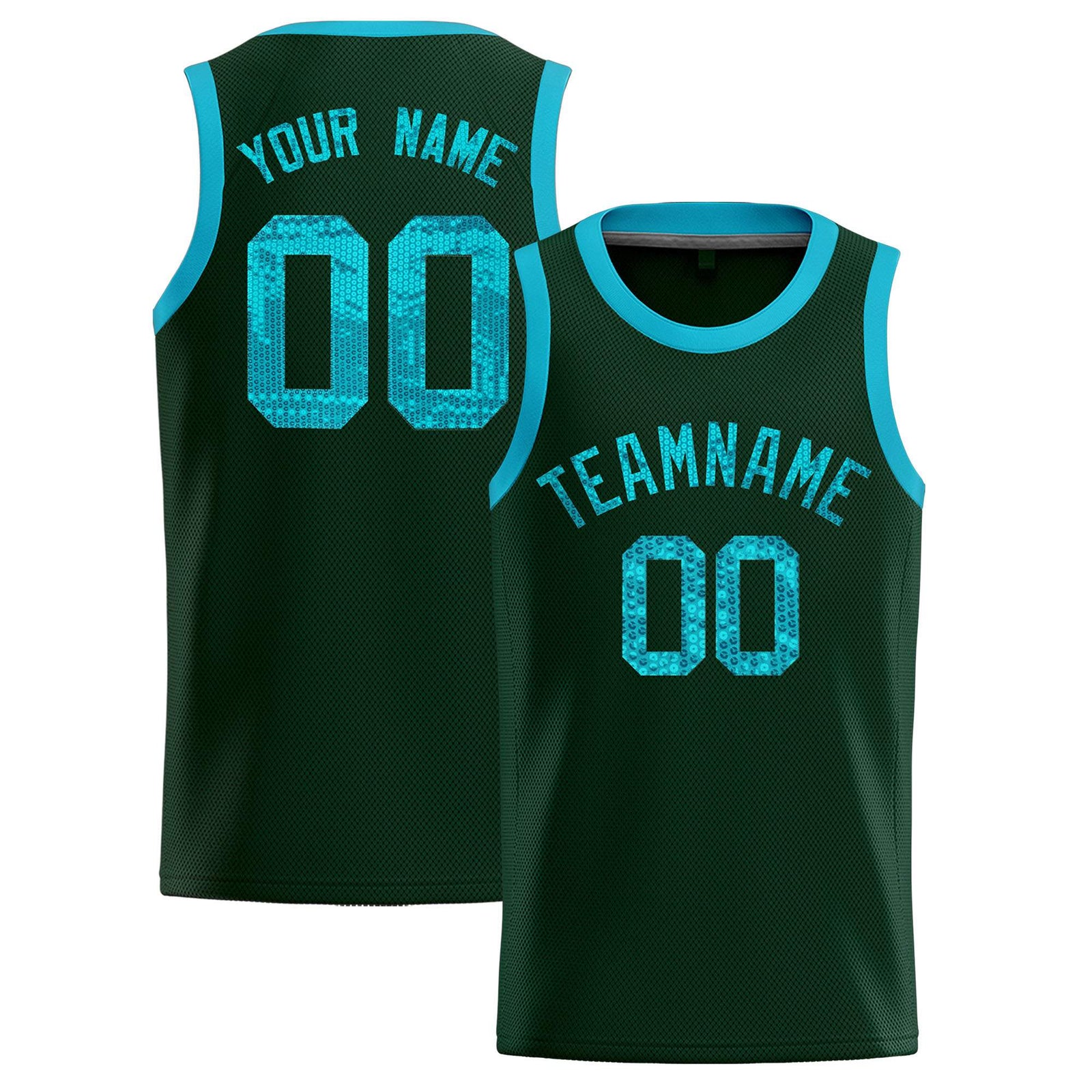 Custom Hunter Green Sequined Tops Athletic Basketball Jersey
