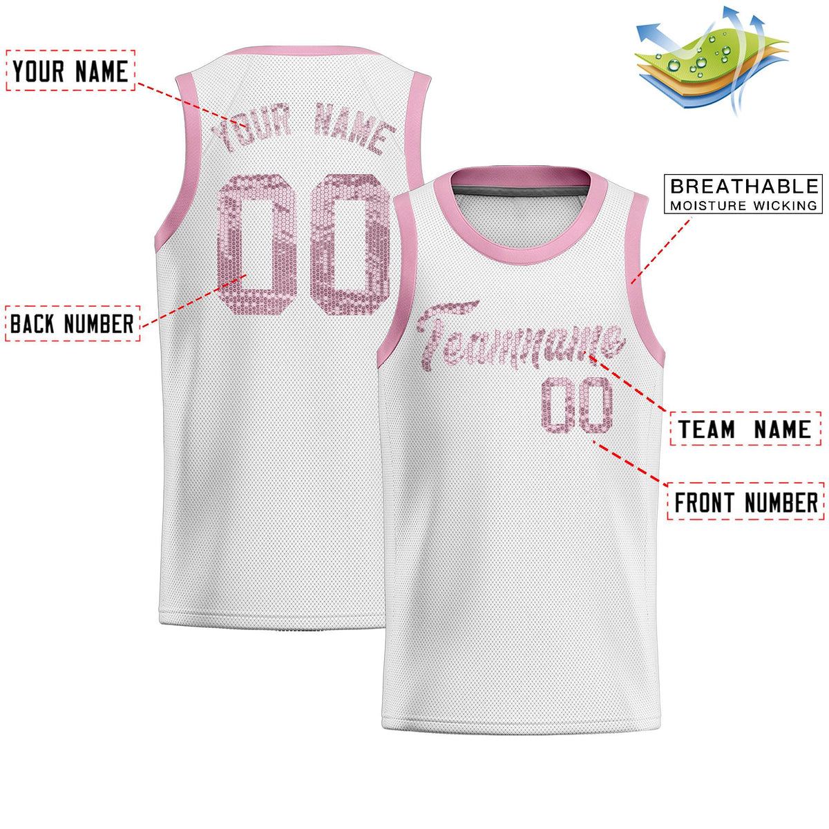 Custom White Sequined Tops Athletic Basketball Jersey