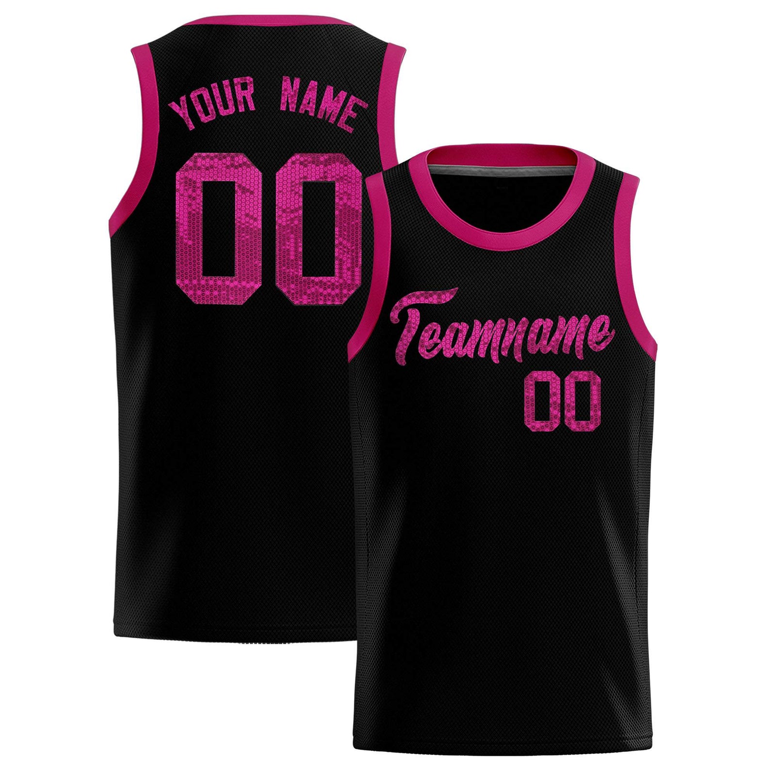 Custom Black Sequined Tops Athletic Basketball Jersey