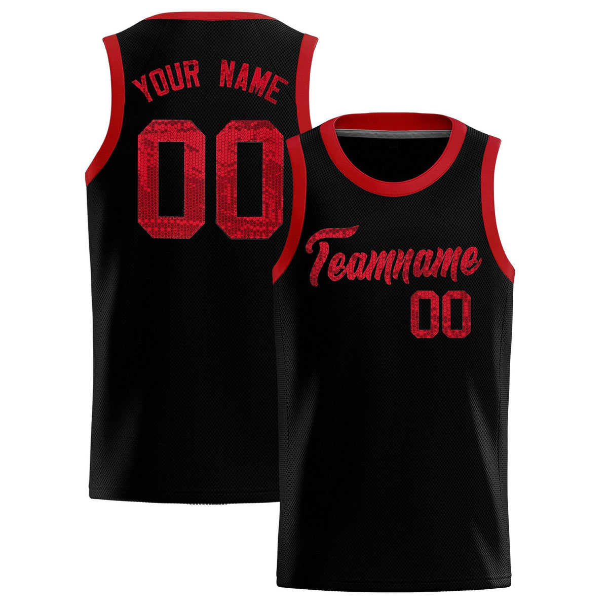 Custom Black Sequined Tops Athletic Basketball Jersey