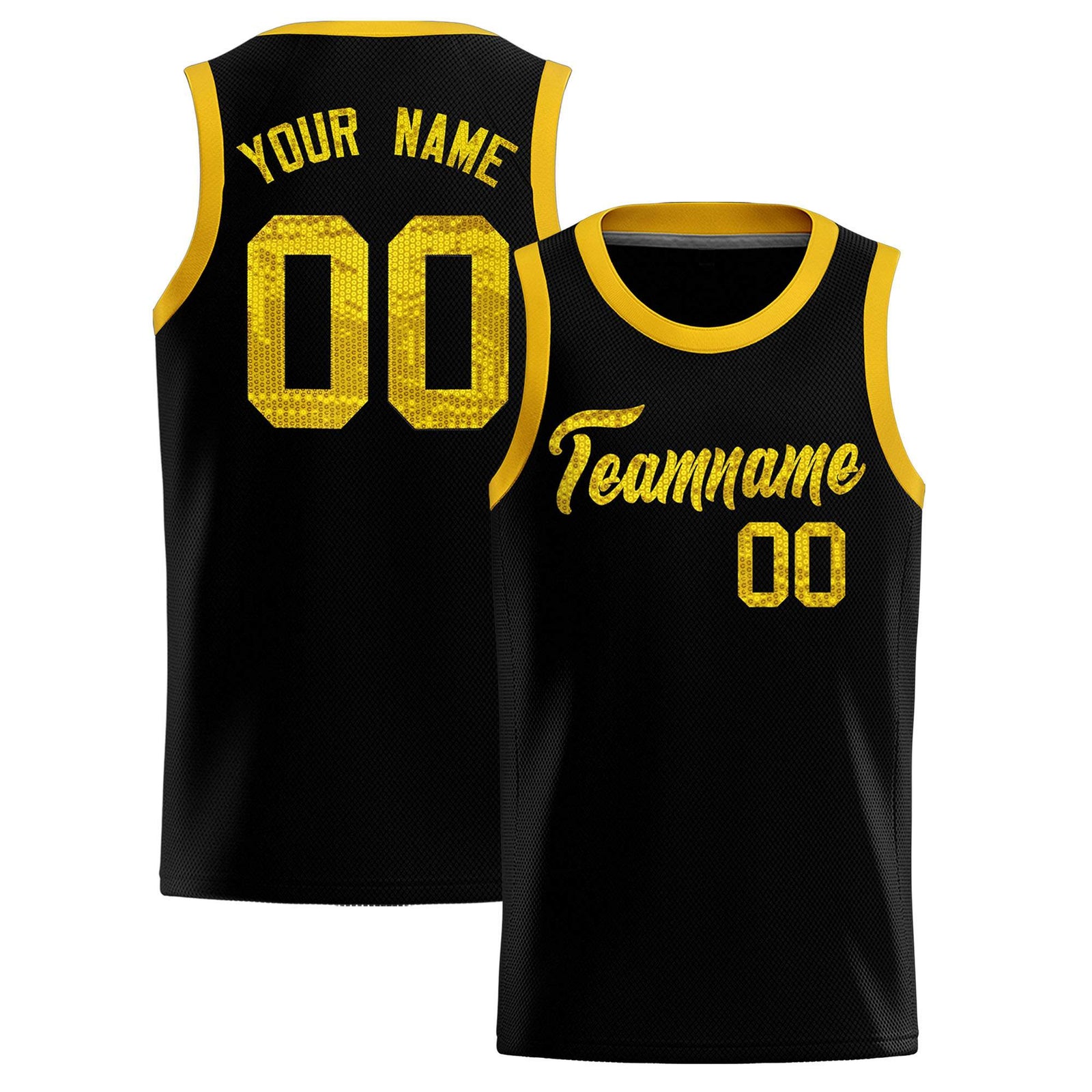 Custom Black Sequined Tops Athletic Basketball Jersey