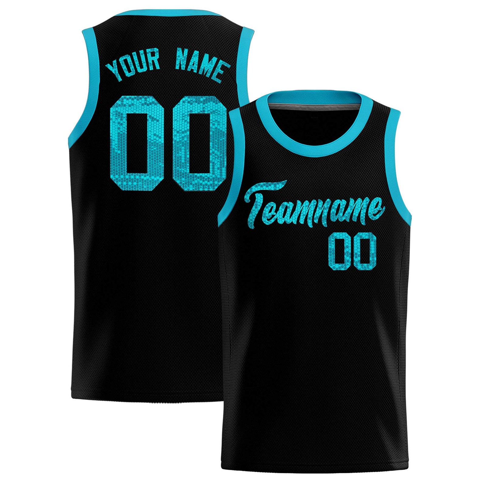 Custom Black Sequined Tops Athletic Basketball Jersey