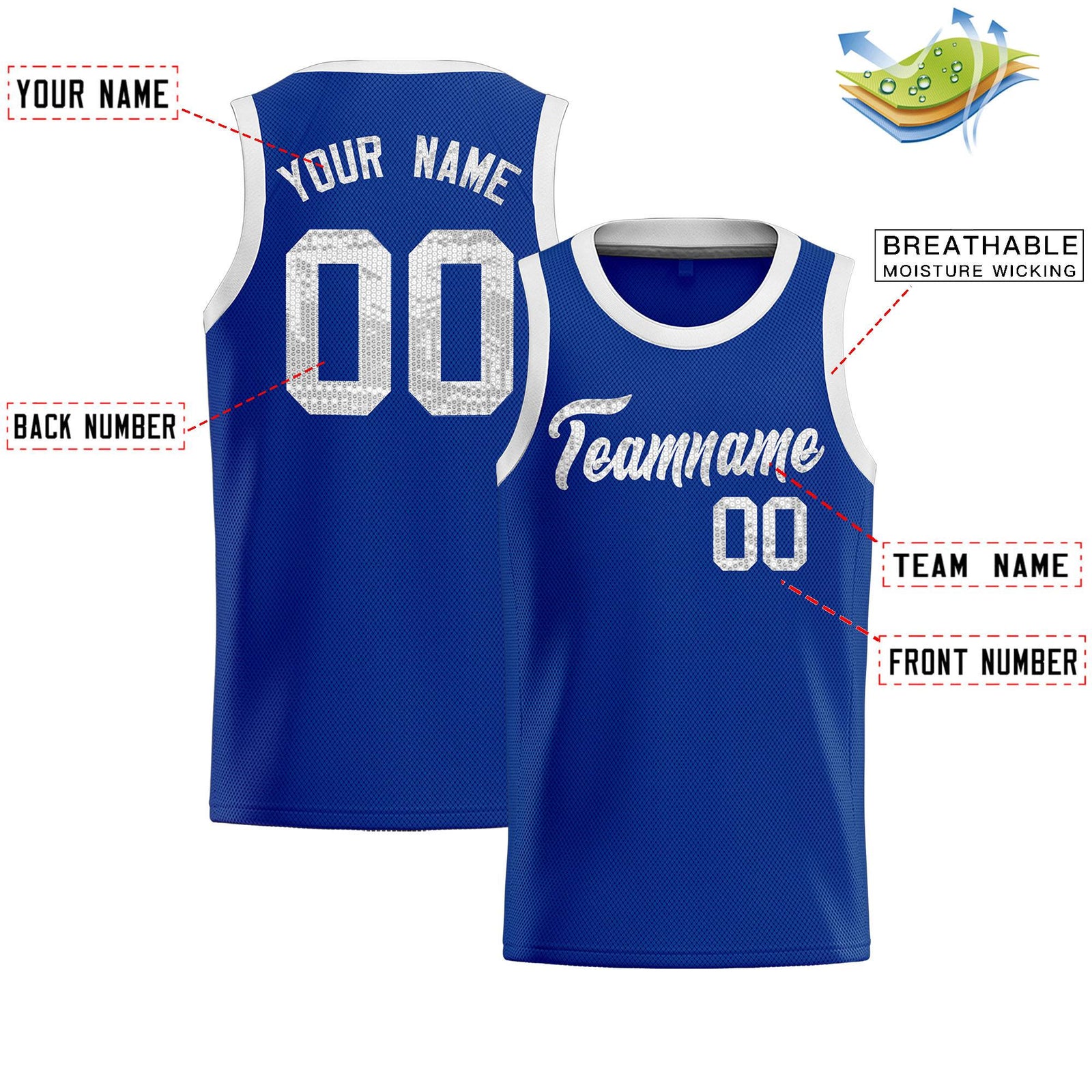 Custom Royal Sequined Tops Athletic Basketball Jersey
