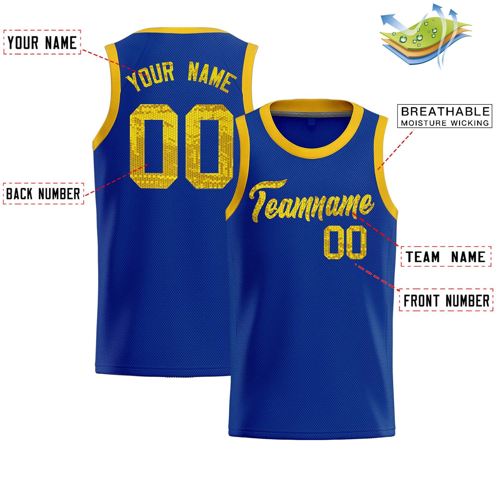 Custom Royal Sequined Tops Athletic Basketball Jersey