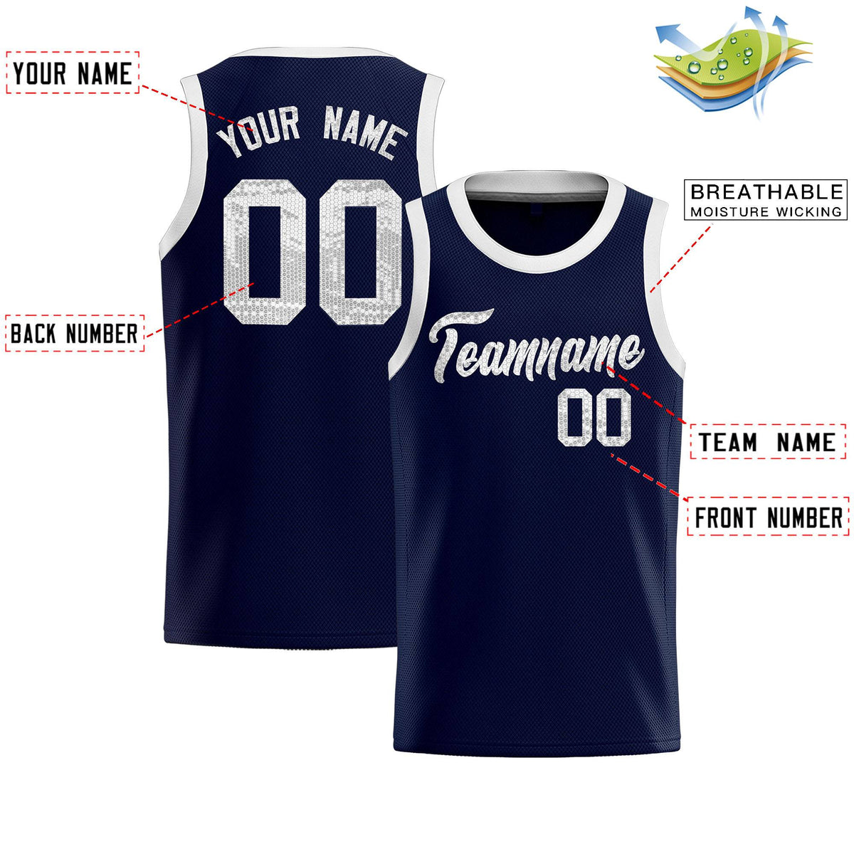 Custom Navy Sequined Tops Athletic Basketball Jersey