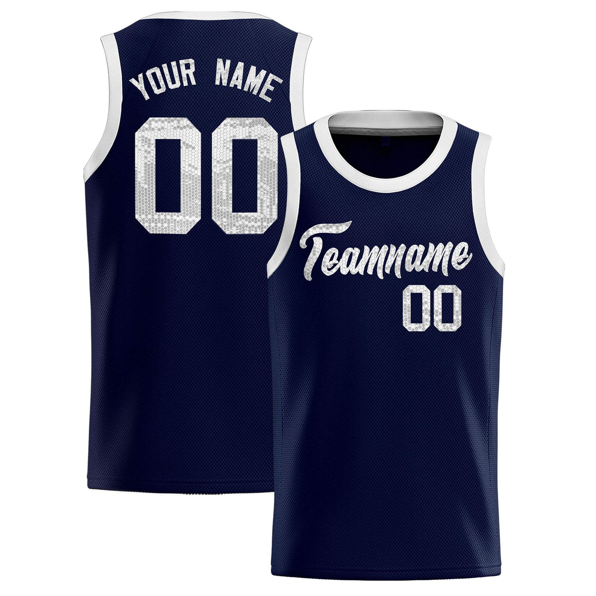 Custom Navy Sequined Tops Athletic Basketball Jersey