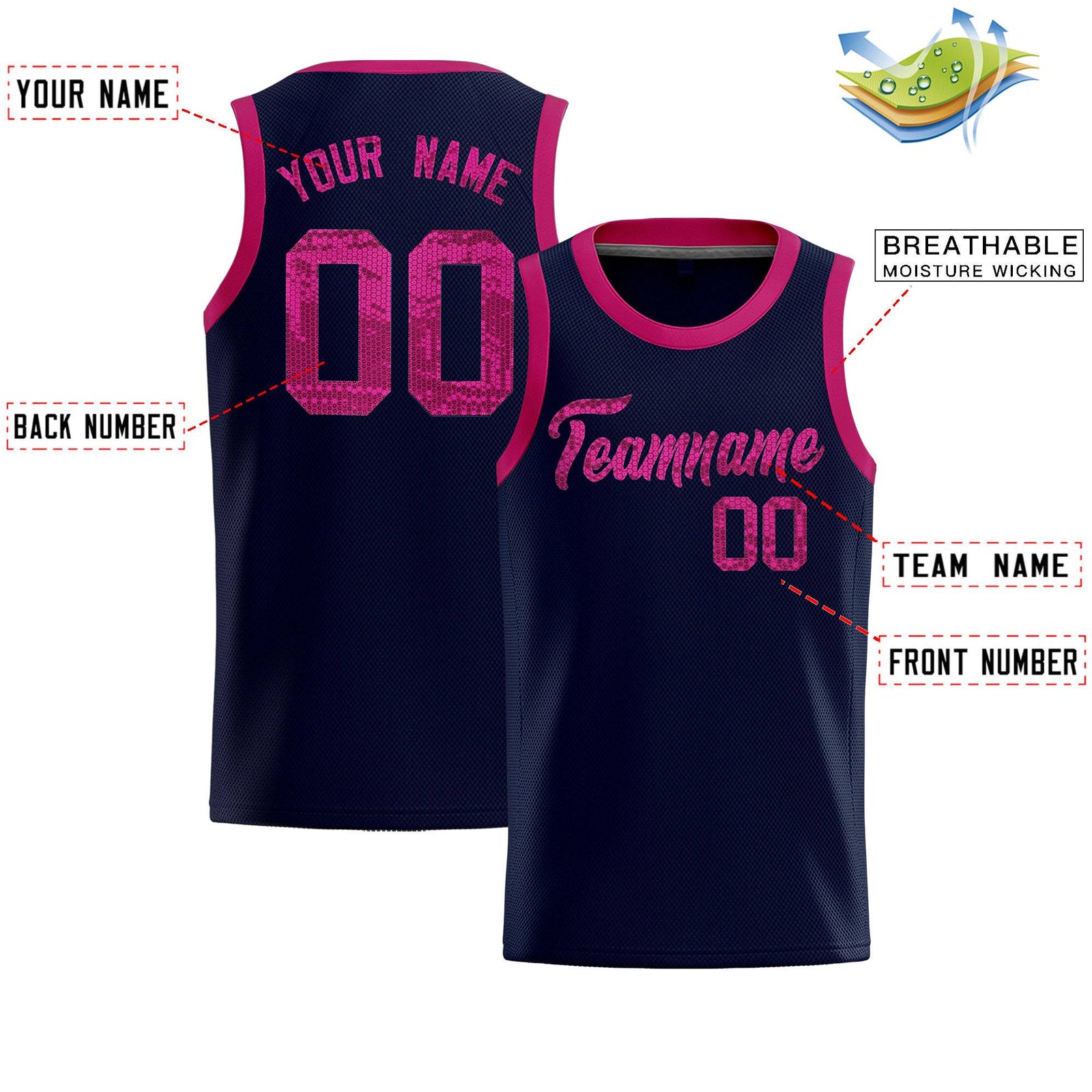 Custom Navy Sequined Tops Athletic Basketball Jersey