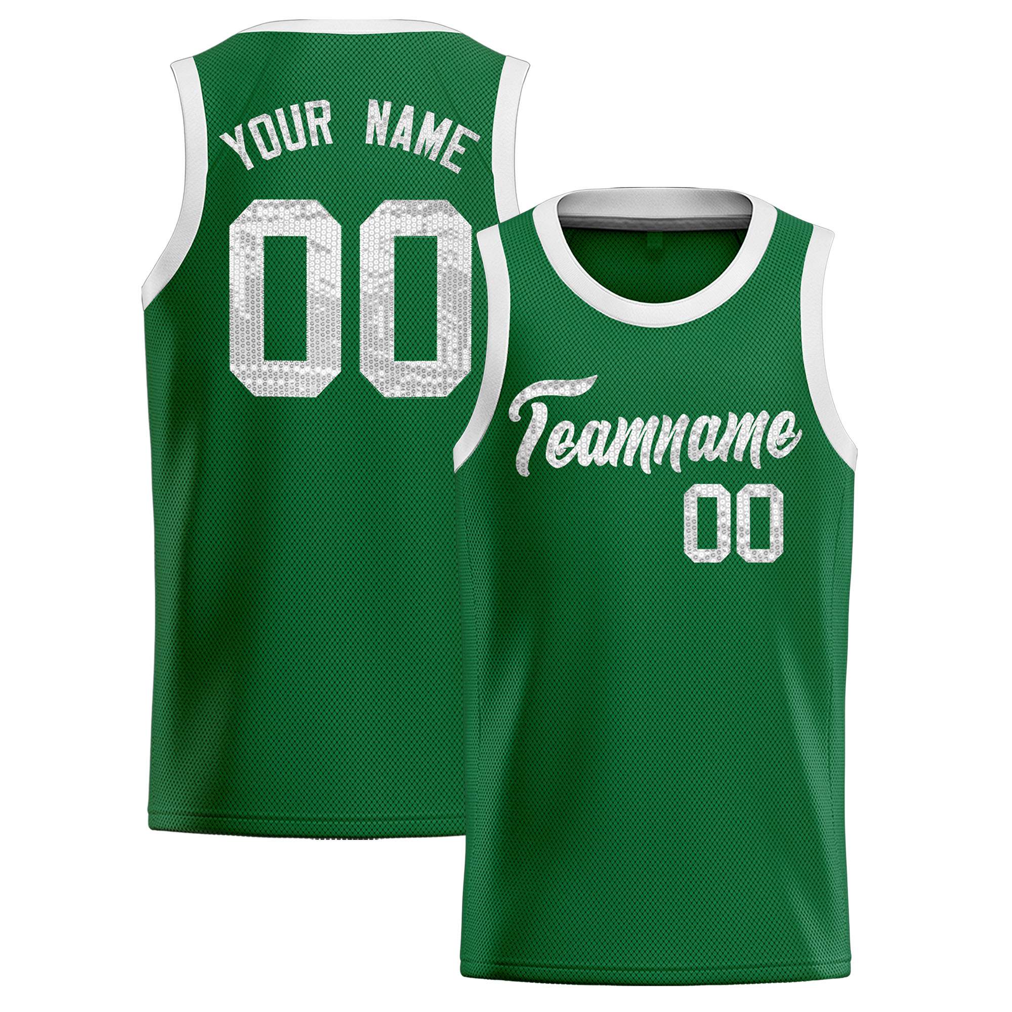 Custom Kelly Green Sequined Tops Athletic Basketball Jersey