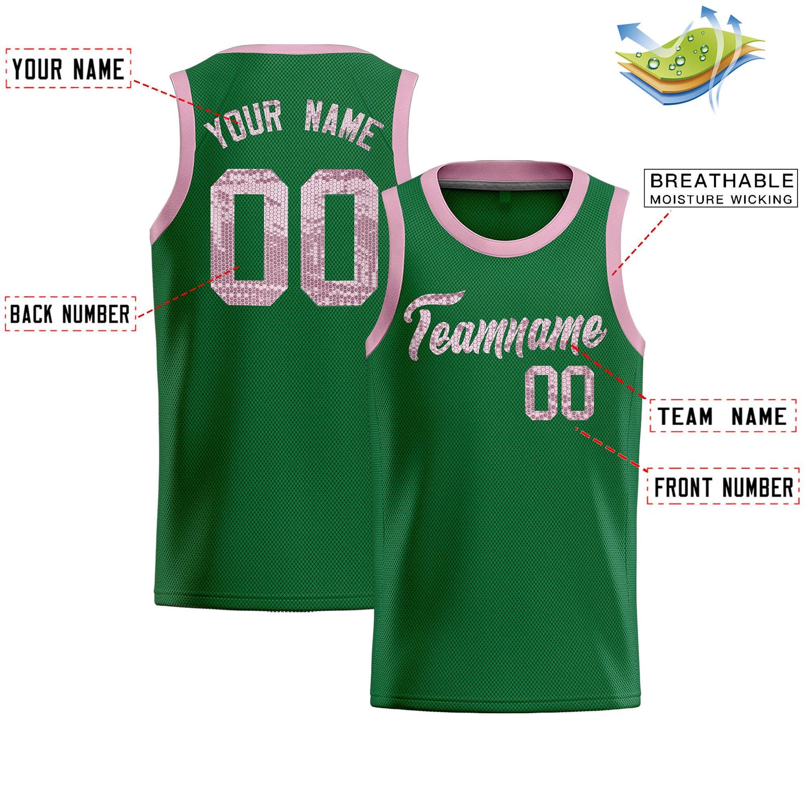 Custom Kelly Green Sequined Tops Athletic Basketball Jersey