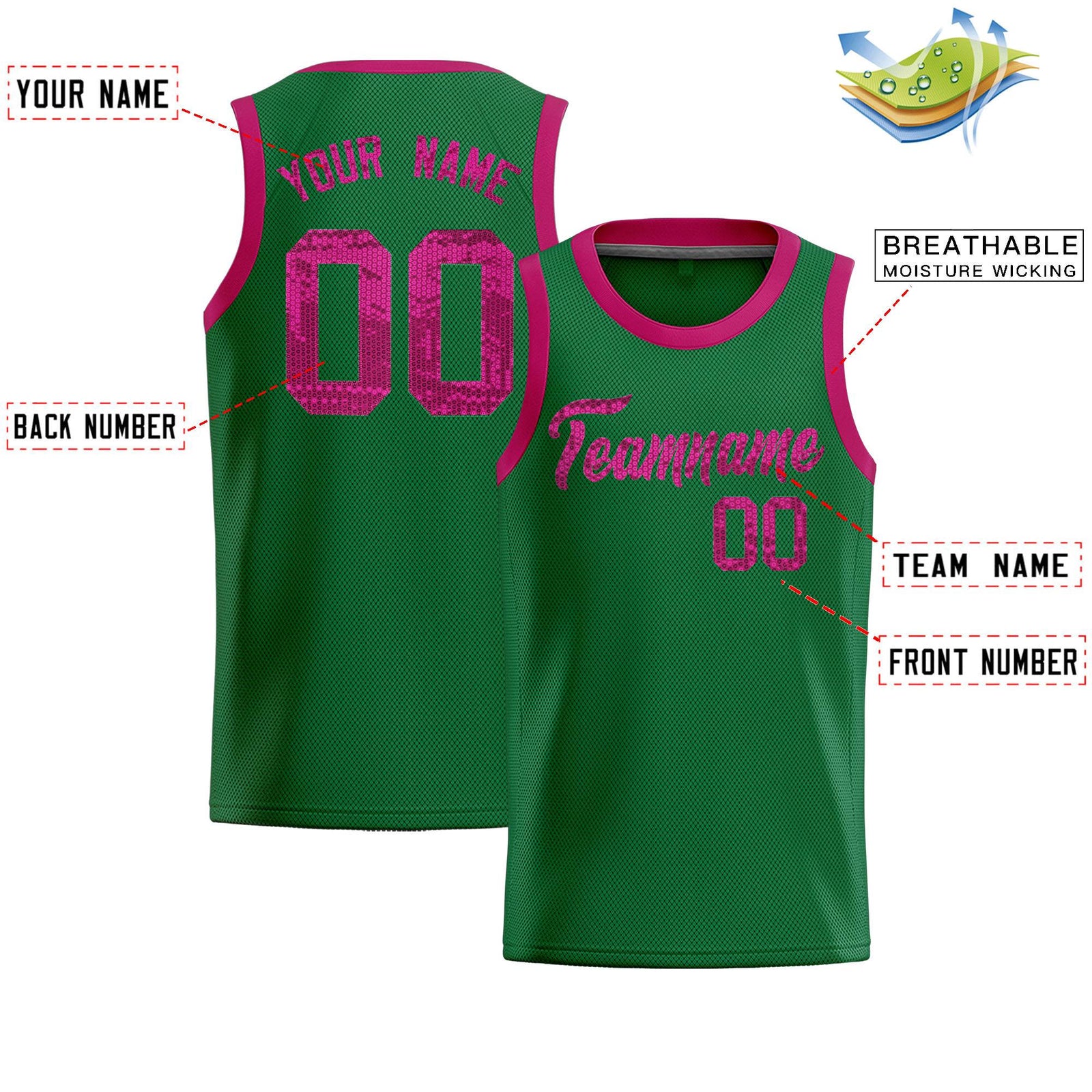 Custom Kelly Green Sequined Tops Athletic Basketball Jersey