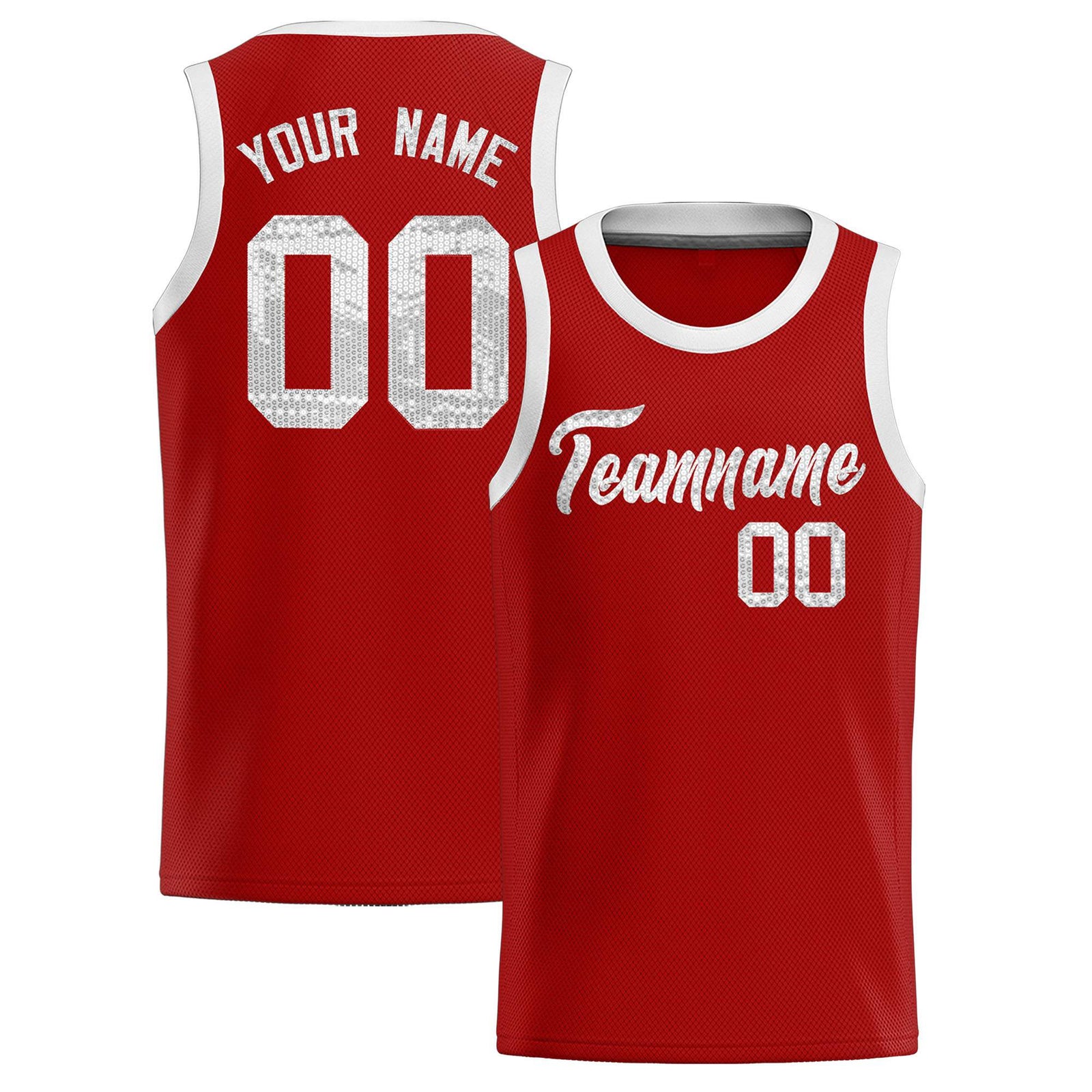 Custom Red Sequined Tops Athletic Basketball Jersey