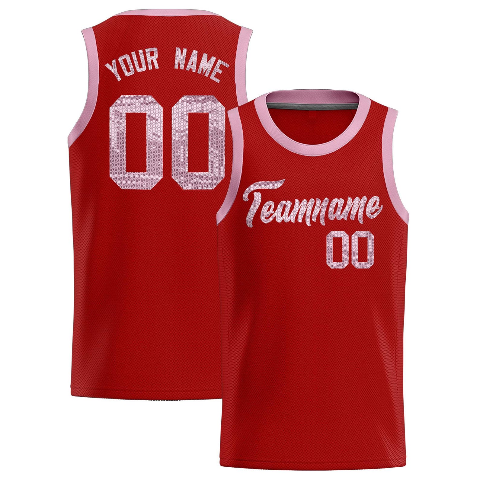 Custom Red Sequined Tops Athletic Basketball Jersey