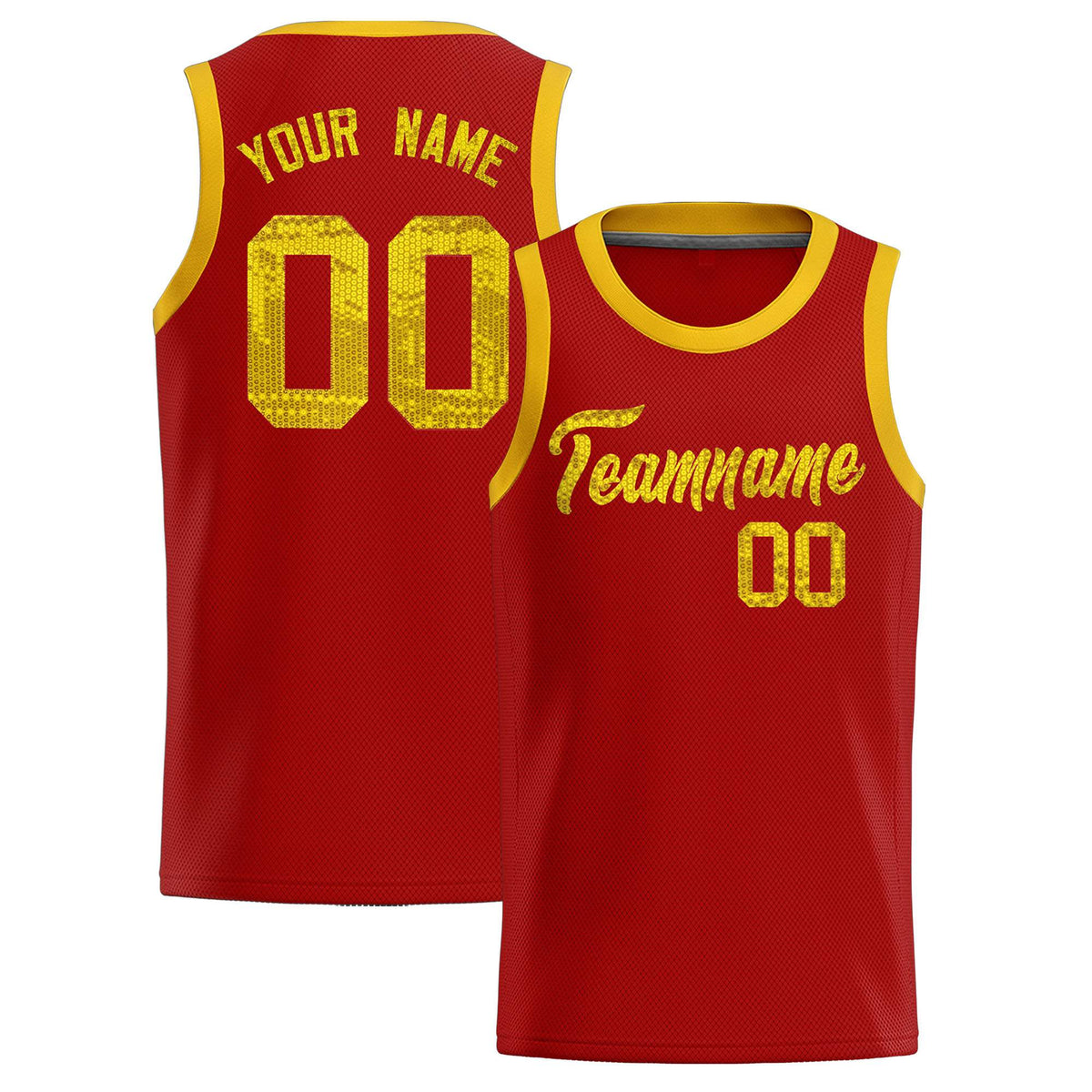 Custom Red Sequined Tops Athletic Basketball Jersey