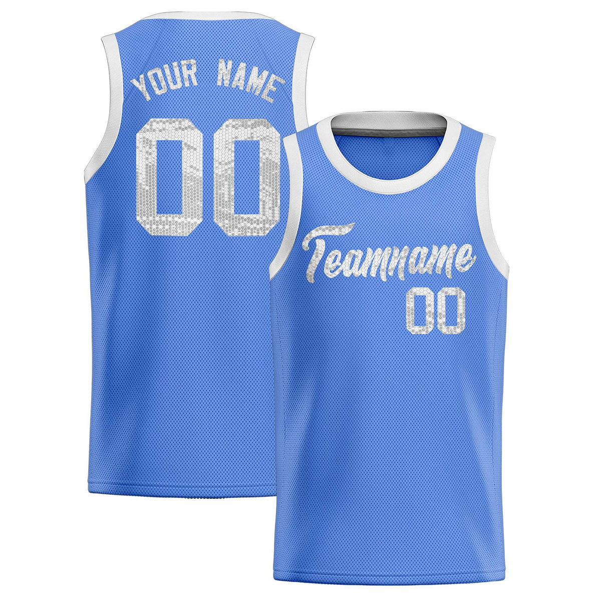 Custom Light Blue Sequined Tops Athletic Basketball Jersey