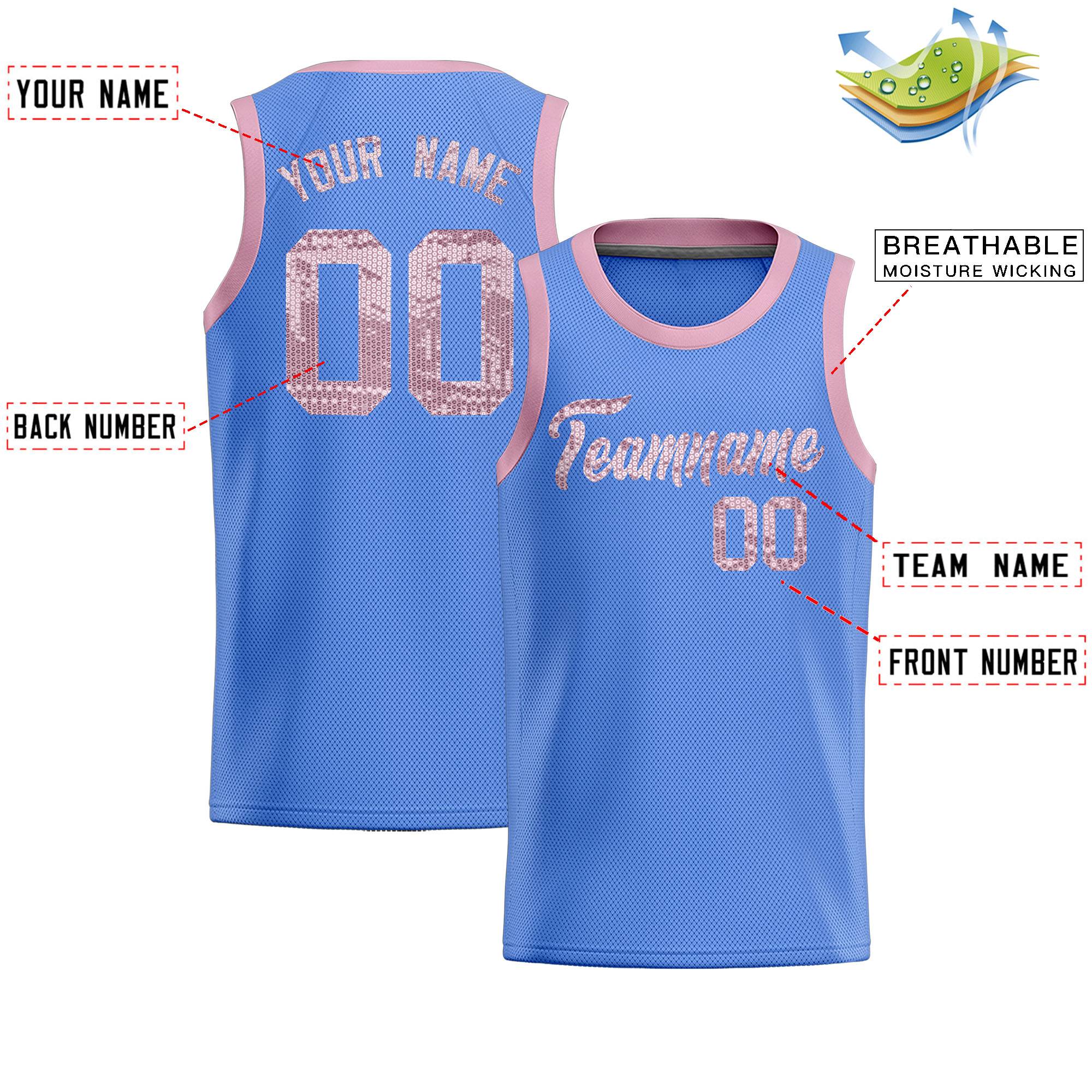 Custom Light Blue Sequined Tops Athletic Basketball Jersey