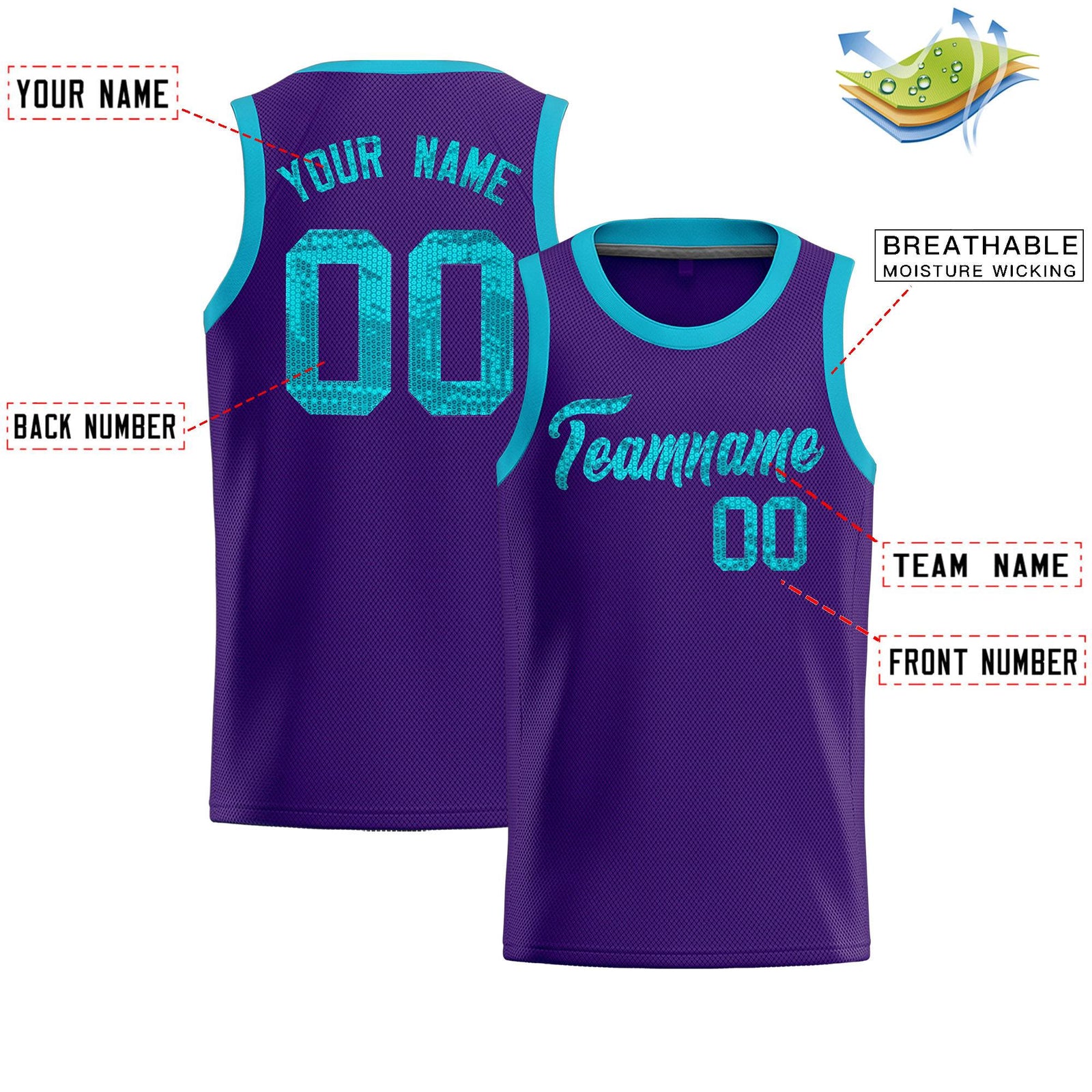 Custom Purple Sequined Tops Athletic Basketball Jersey