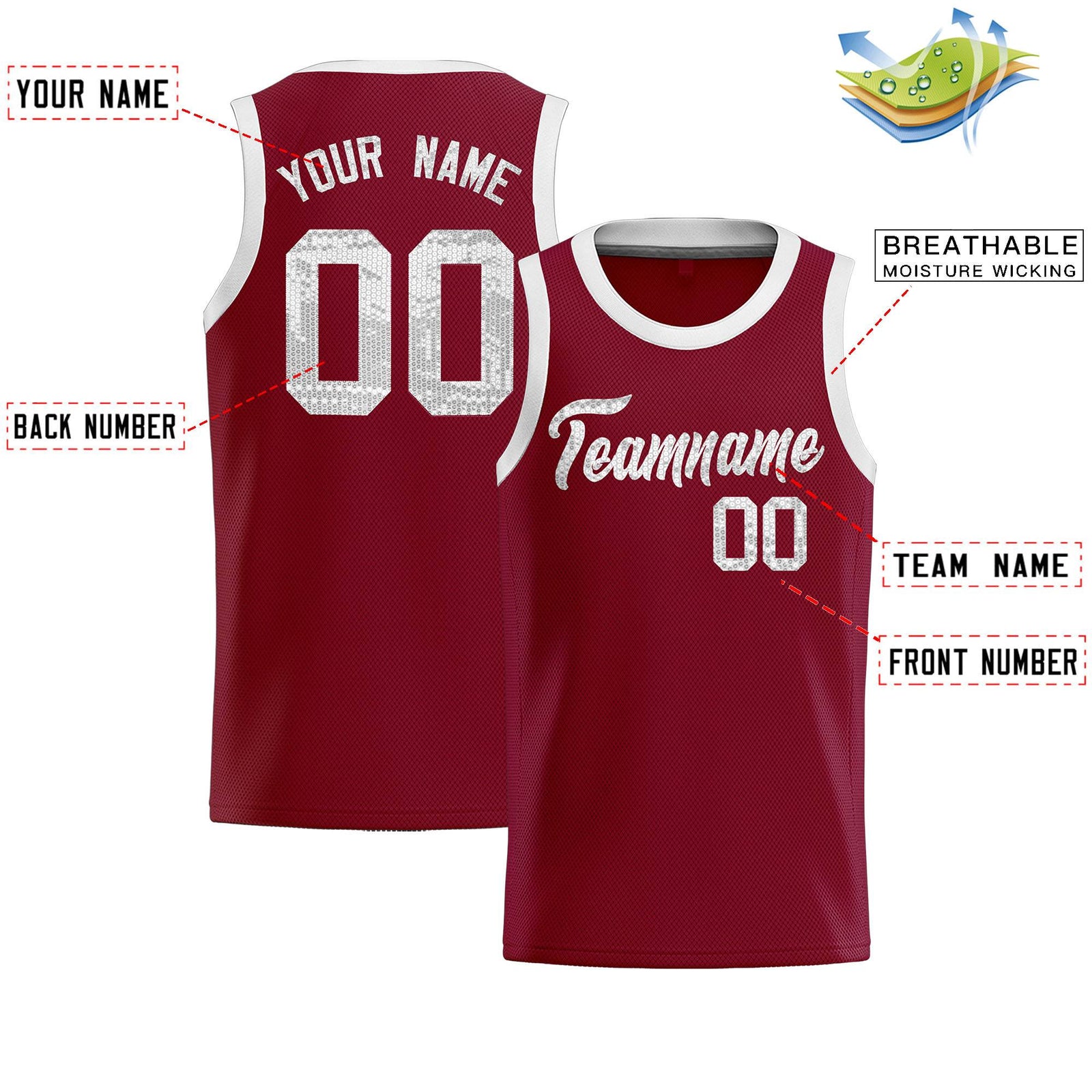 Custom Crimson Sequined Tops Athletic Basketball Jersey