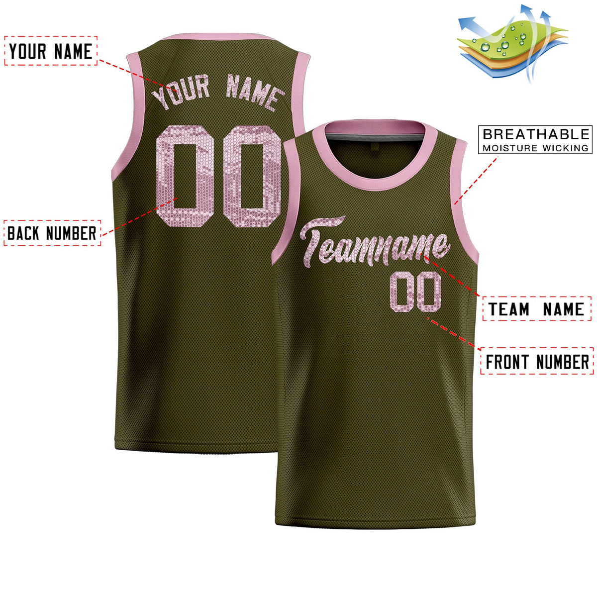 Custom Olive Sequined Tops Athletic Basketball Jersey