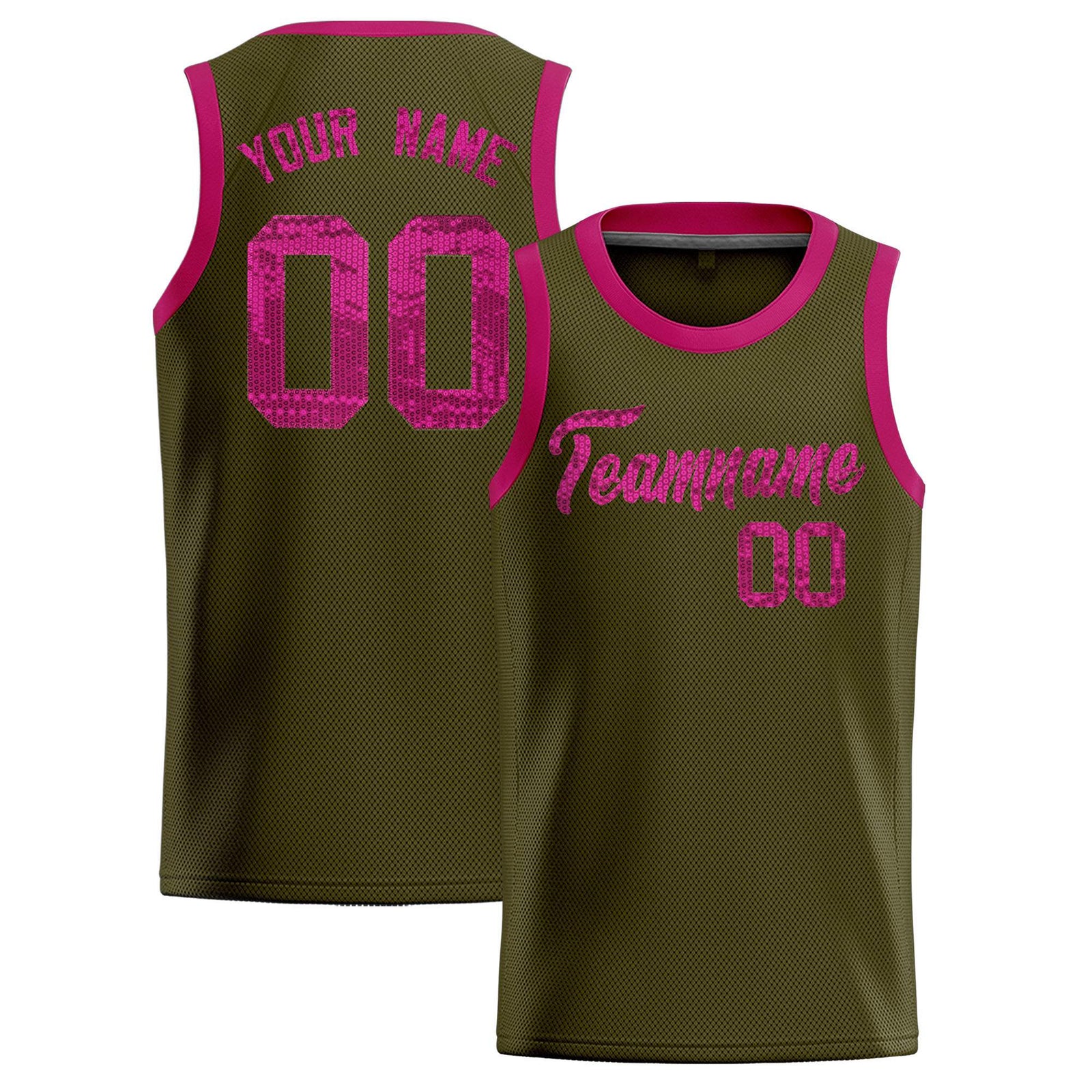 Custom Olive Sequined Tops Athletic Basketball Jersey