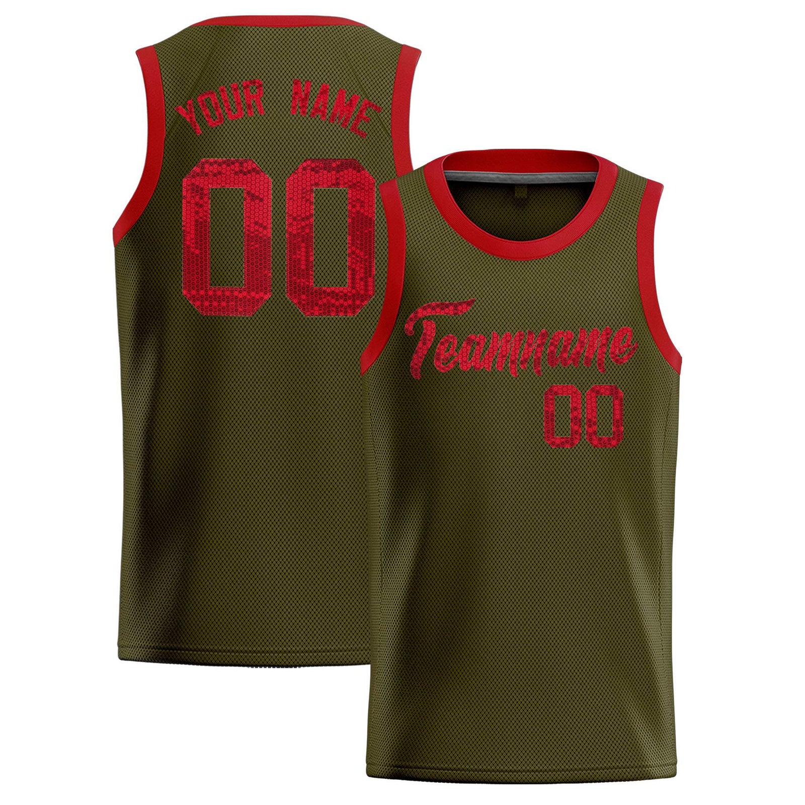 Custom Olive Sequined Tops Athletic Basketball Jersey
