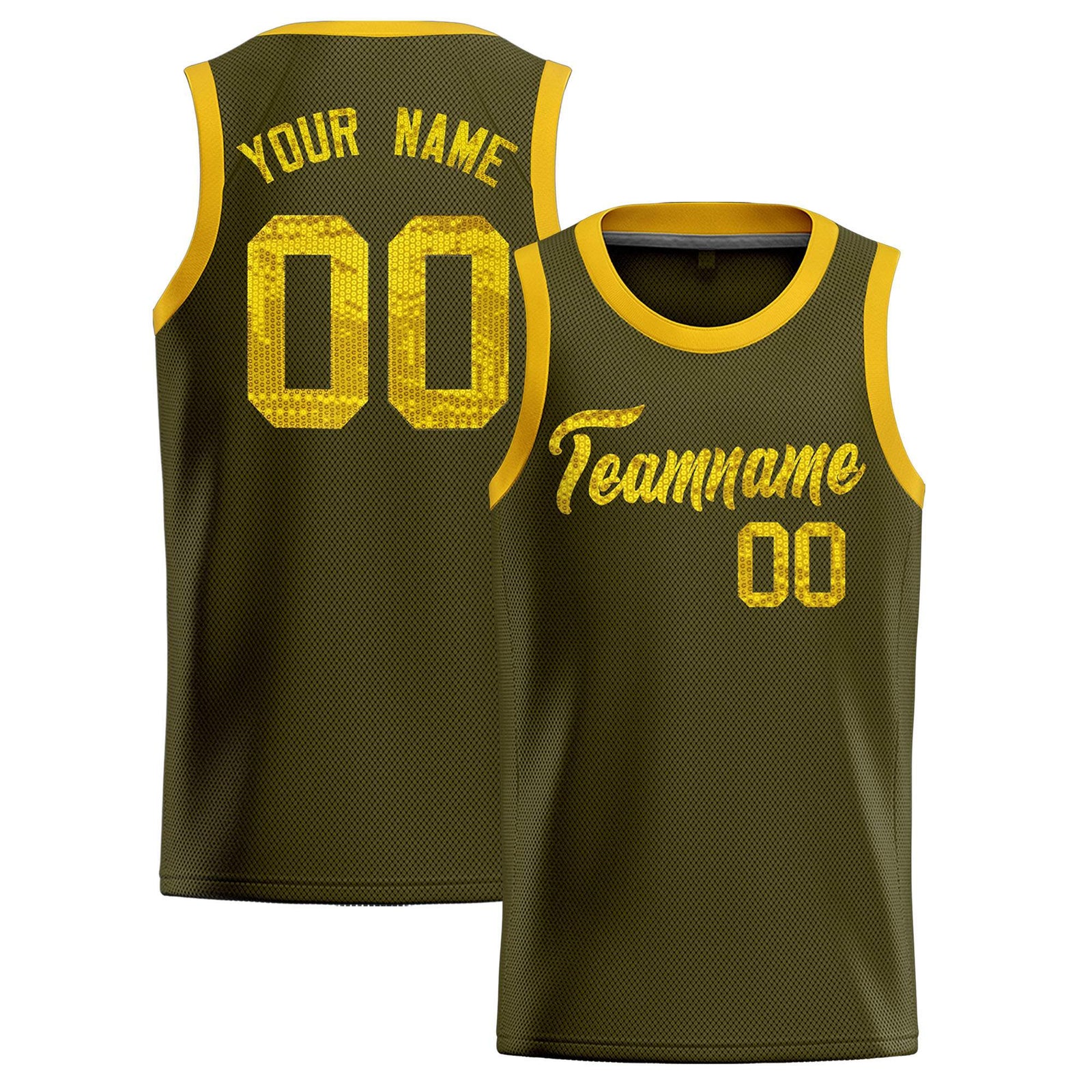 Custom Olive Sequined Tops Athletic Basketball Jersey