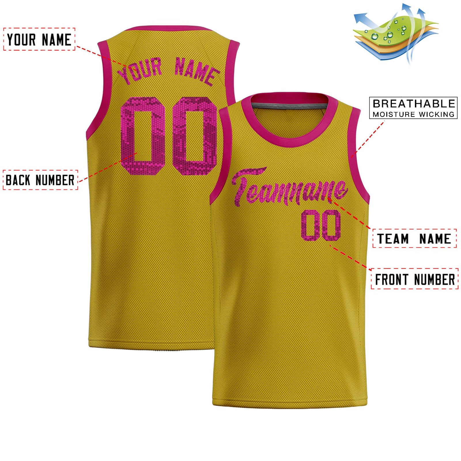Custom Old Gold Sequined Tops Athletic Basketball Jersey